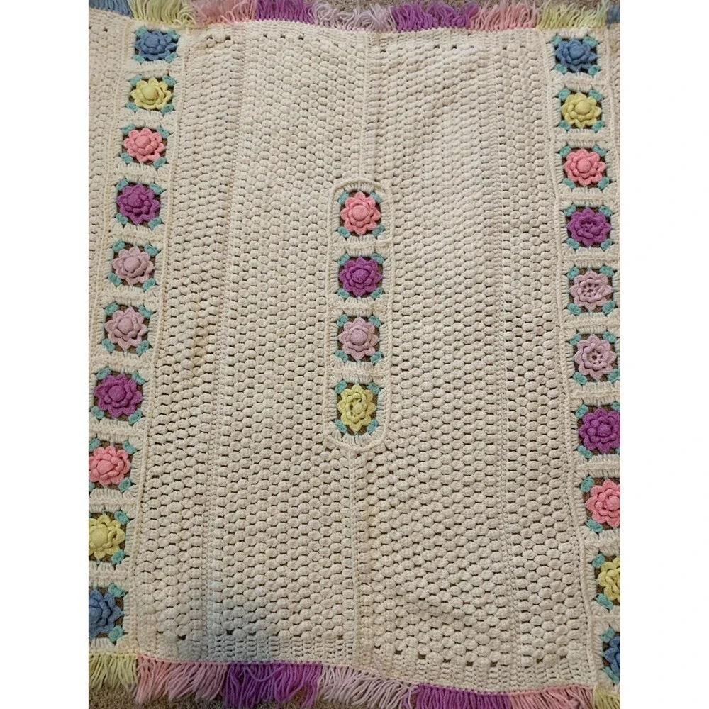 Hand Crocheted Floral Afghan, Vintage Style Lap Blanket